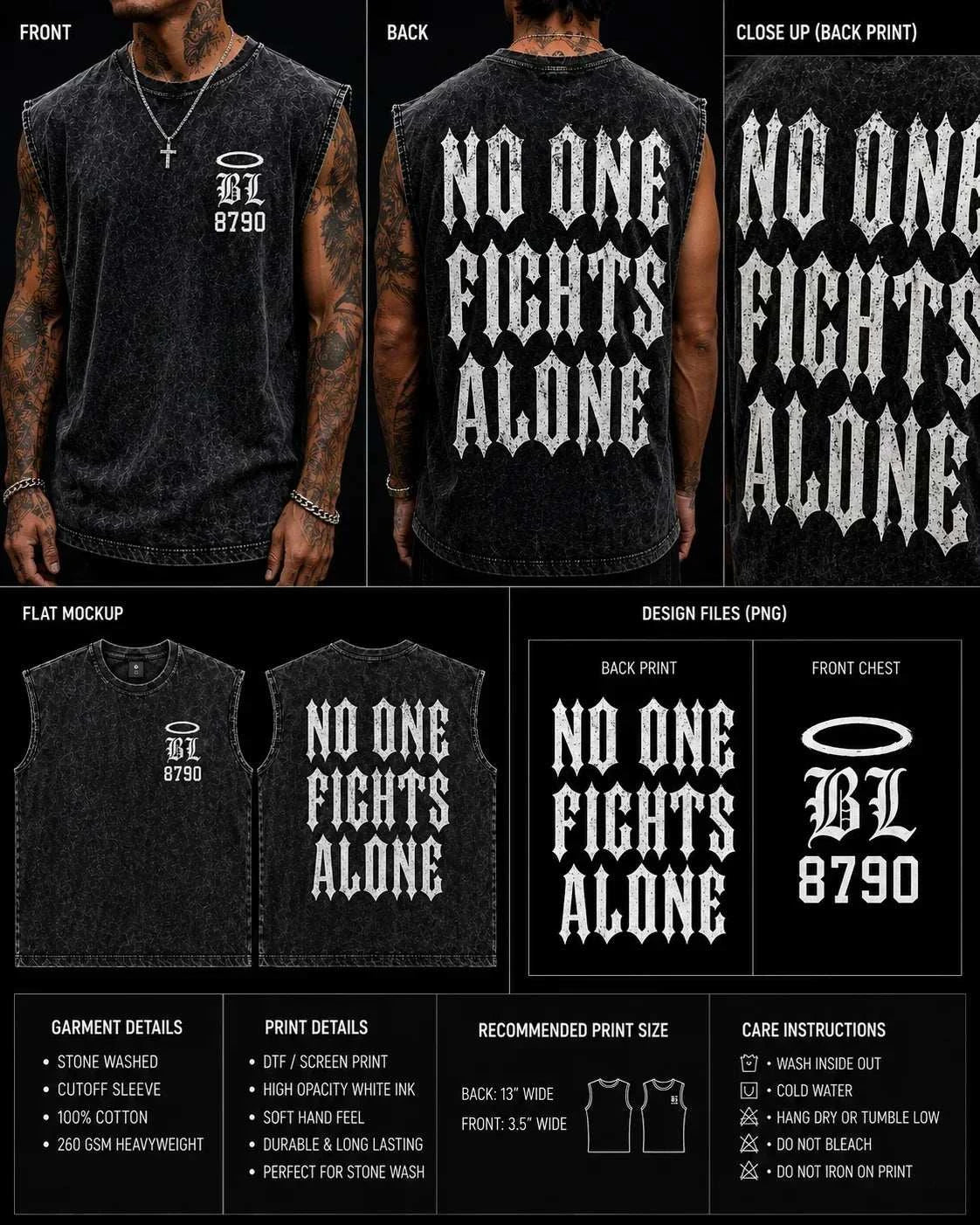 Bloodline 8790 Broken Chains Sleeveless Tee in vintage washed black with distressed chain graphic